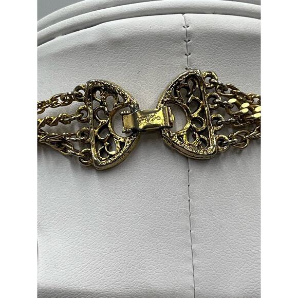 Goldette Vintage Purple Glass Intaglio Cameo Silhouette 3 Strand Chain Necklace - Picture 8 of 16